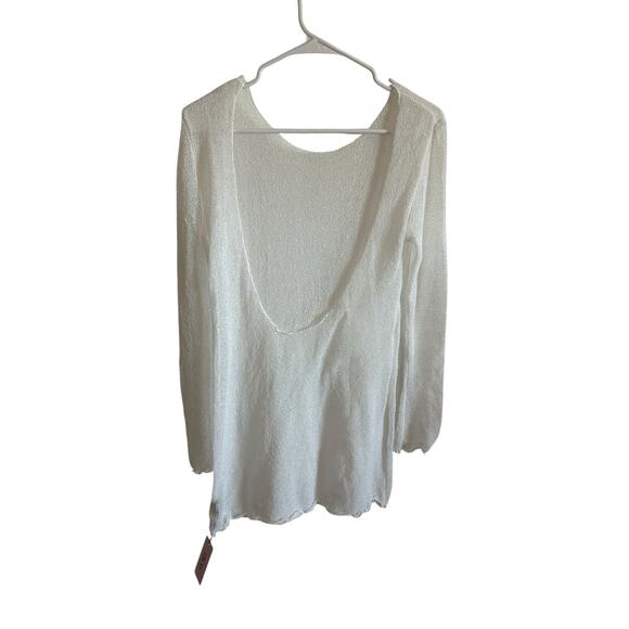 Micas Women's Large Backless See Through Long Sleeve Knitted White Cover Up - Picture 5 of 9